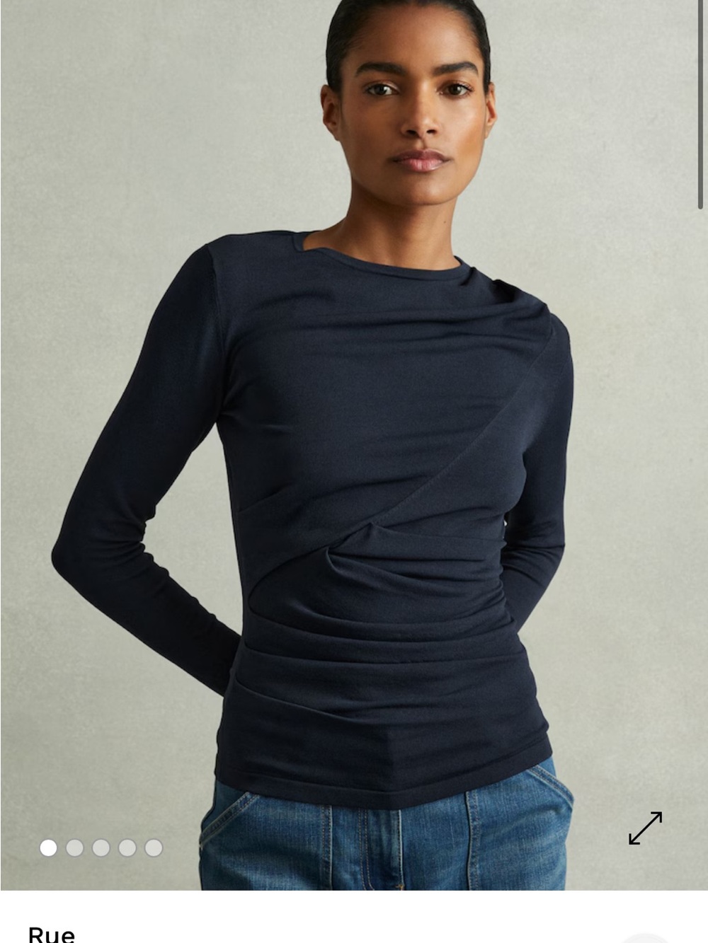 Reiss Long-Sleeve Draped Top dark gray NWOT Rue Draped front ruched small